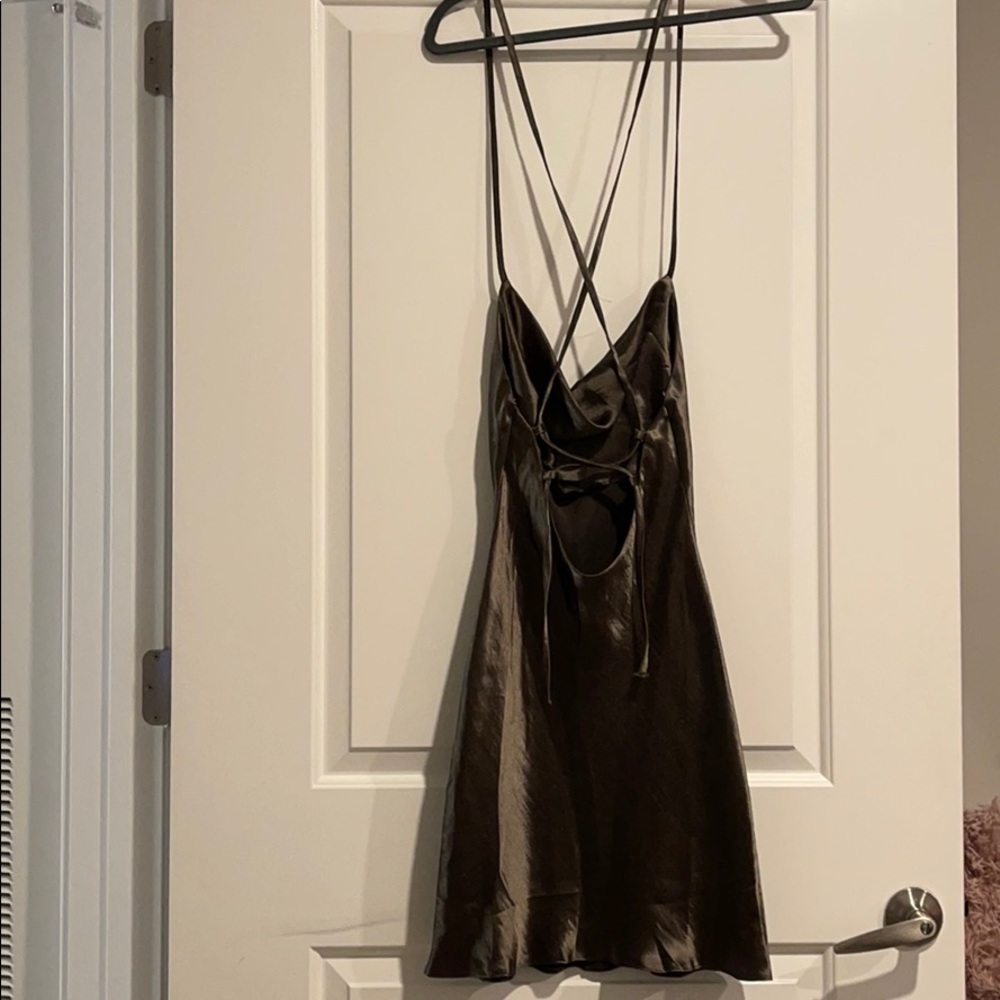 Satin olive green dress